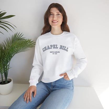 Chapel Bill Crewneck Sweatshirt - Curved - NC Est. 2025