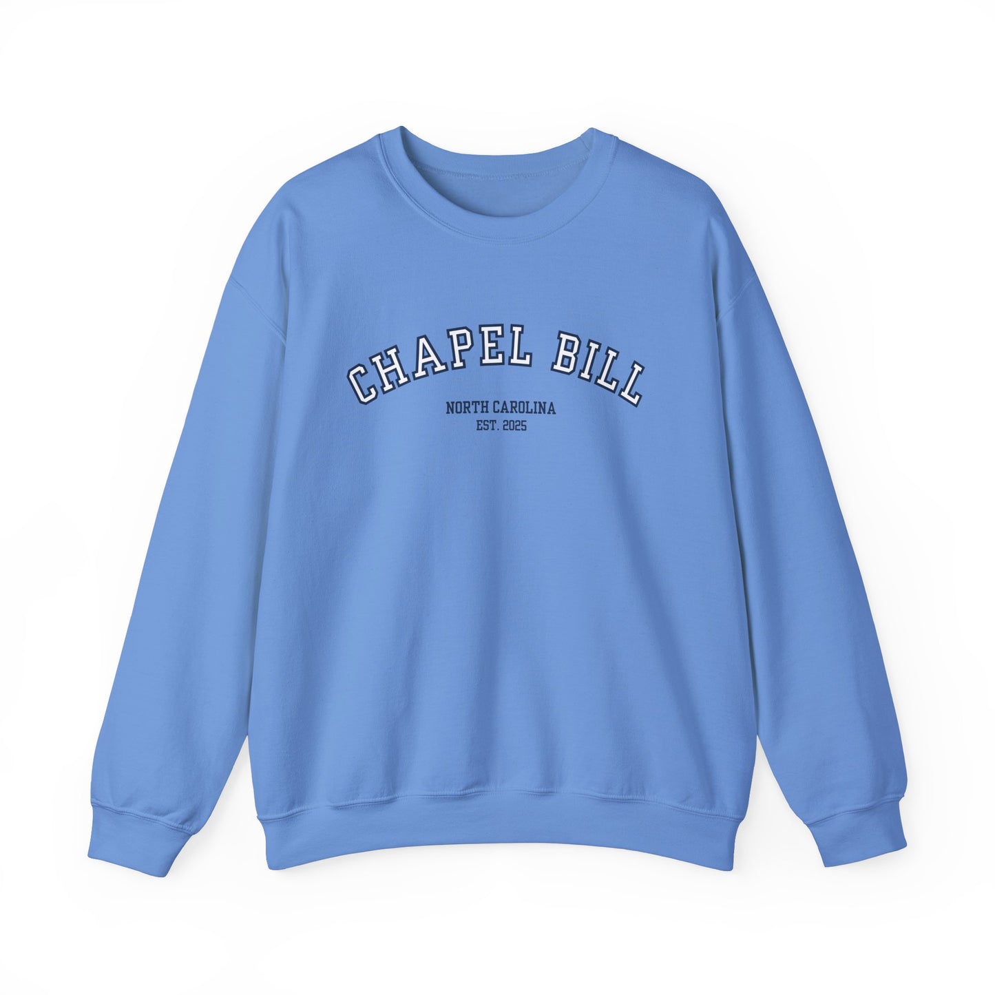 Chapel Bill Crewneck Sweatshirt - Curved - NC Est. 2025