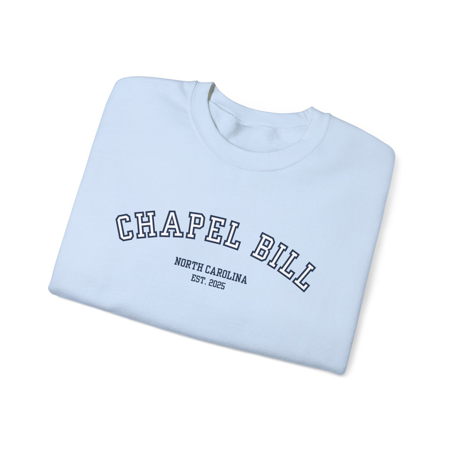 Chapel Bill Crewneck Sweatshirt - Curved - NC Est. 2025