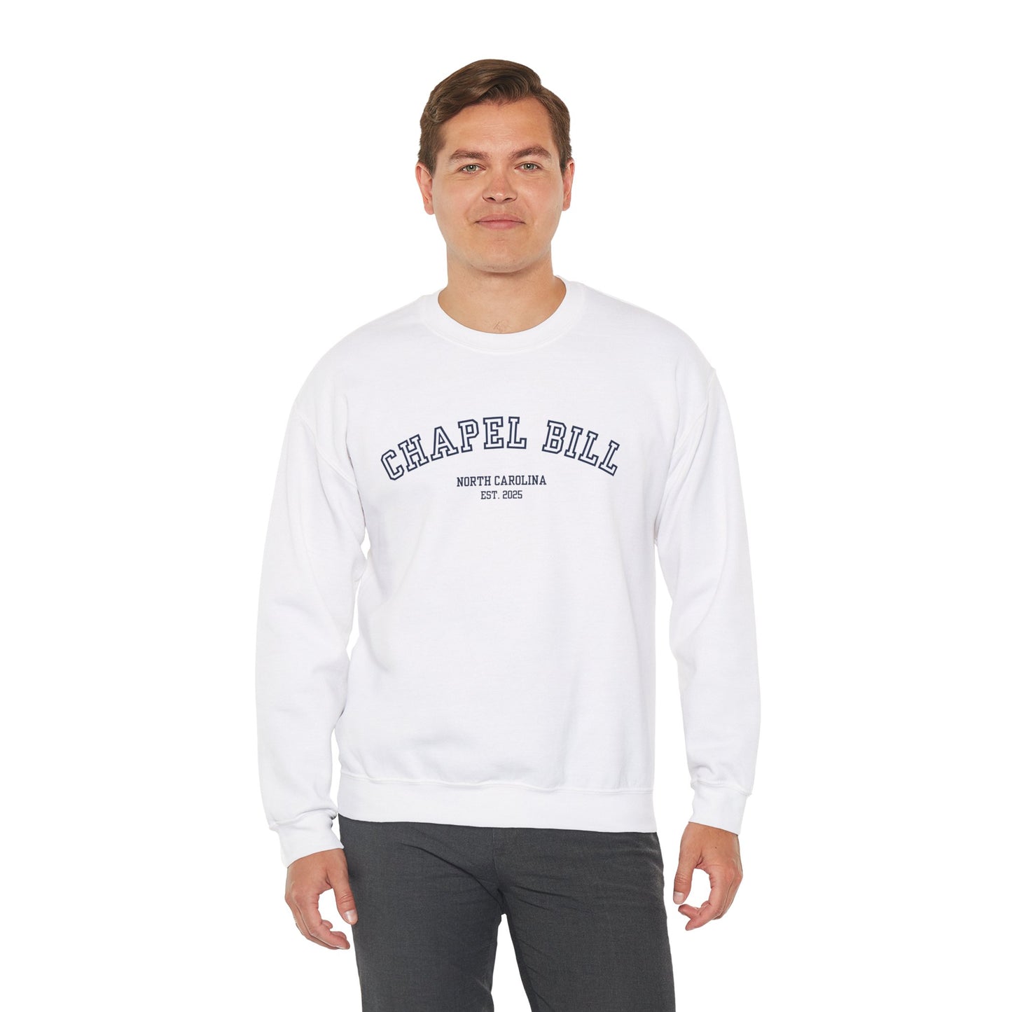 Chapel Bill Crewneck Sweatshirt - Curved - NC Est. 2025