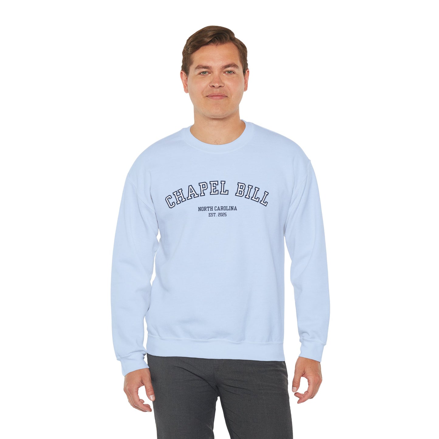 Chapel Bill Crewneck Sweatshirt - Curved - NC Est. 2025